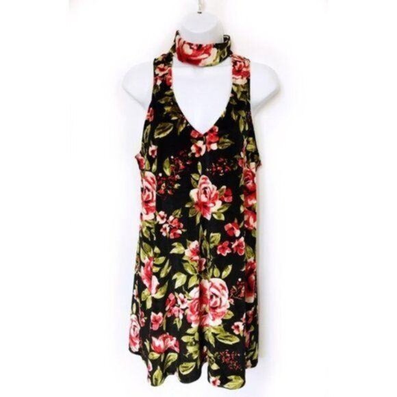 Show Me Your Mumu Friday Choker Dress Velvet Floral Black Red M NWT - Picture 2 of 8